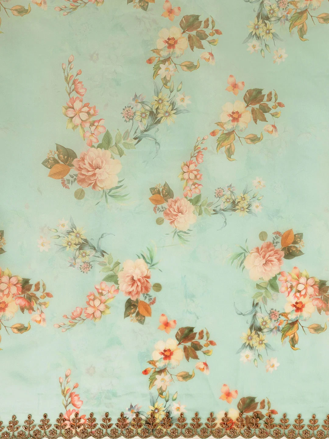 Neerus Sea Green Color Organza Fabric Saree - Image 3