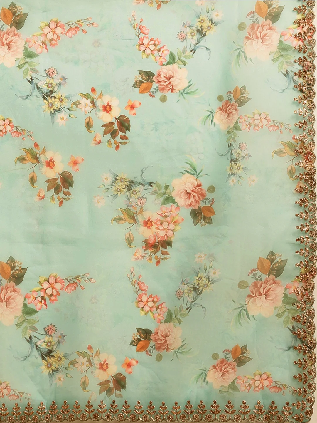 Neerus Sea Green Color Organza Fabric Saree - Image 4