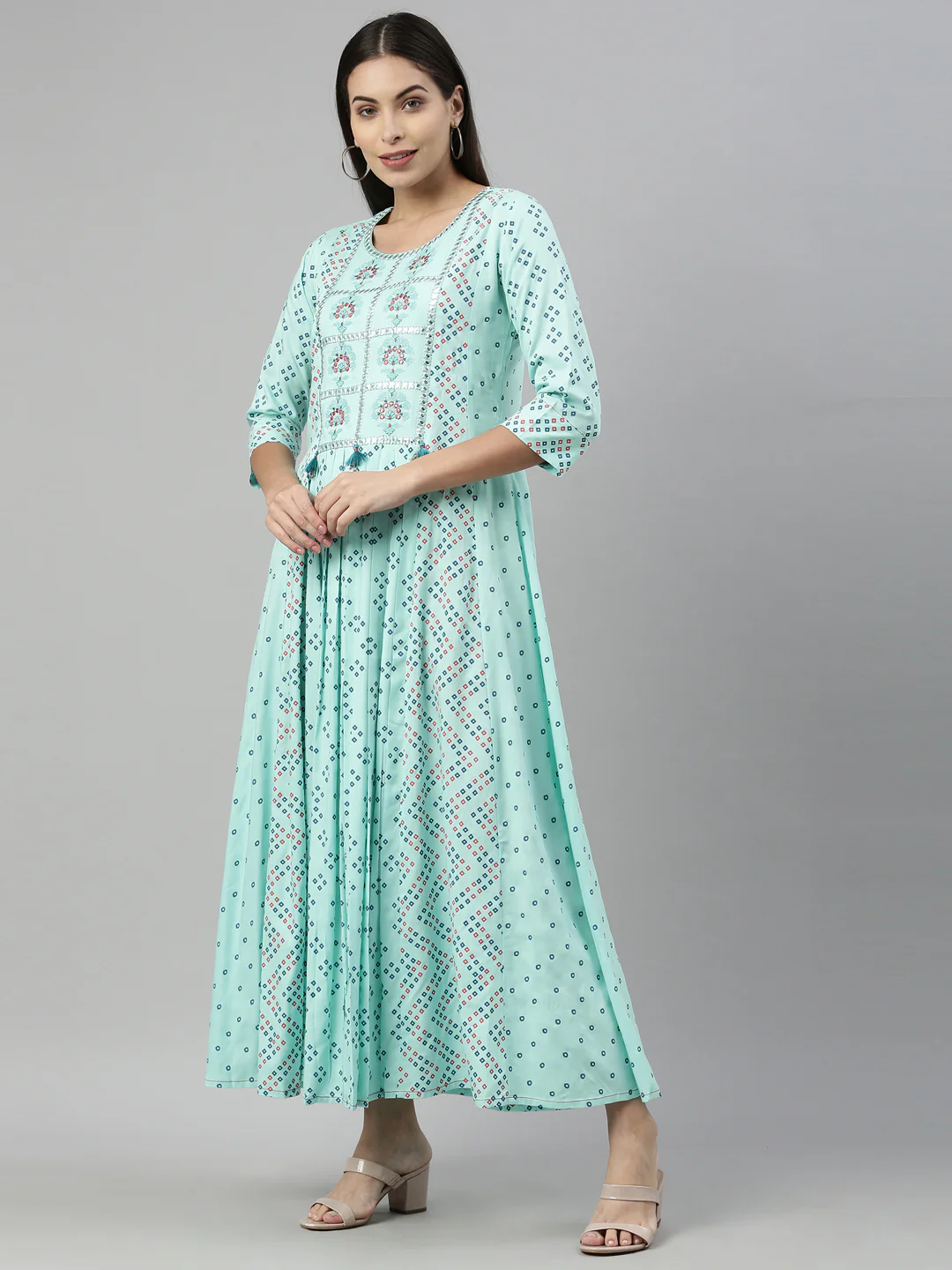 Neerus Sea Green Color Rayon Fabric Kurta - Image 2