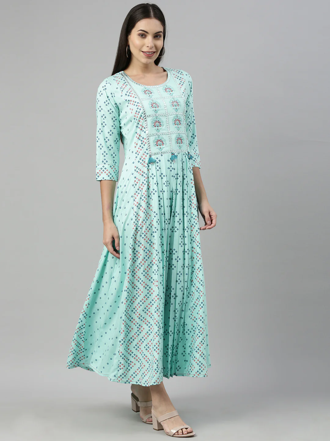 Neerus Sea Green Color Rayon Fabric Kurta - Image 3