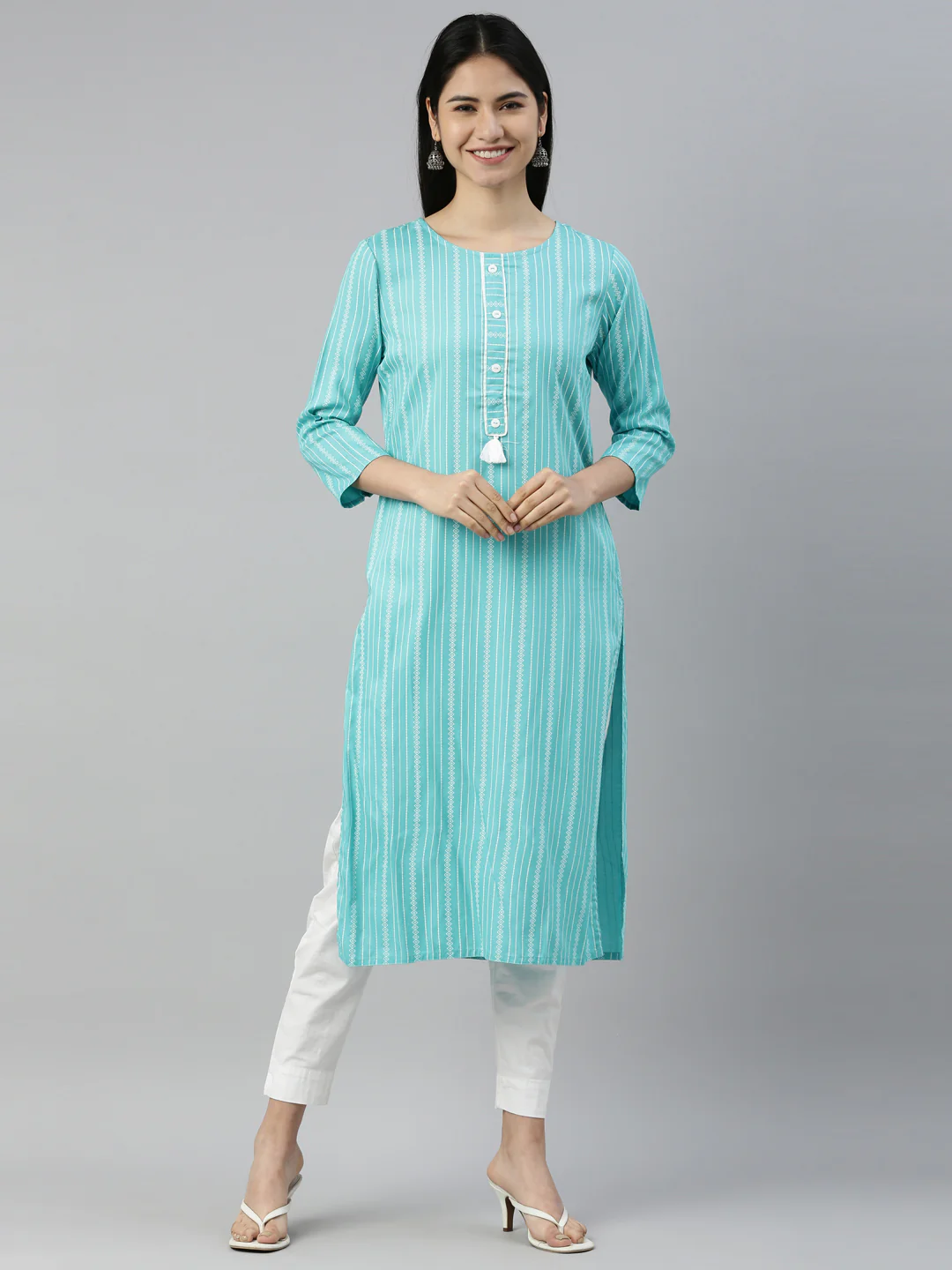 Neerus Sea Green Color Rayon Fabric Kurta