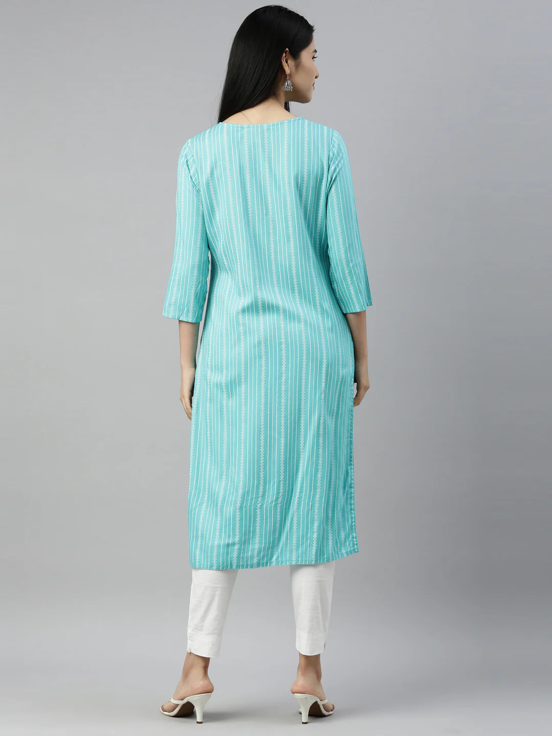 Neerus Sea Green Color Rayon Fabric Kurta - Image 4