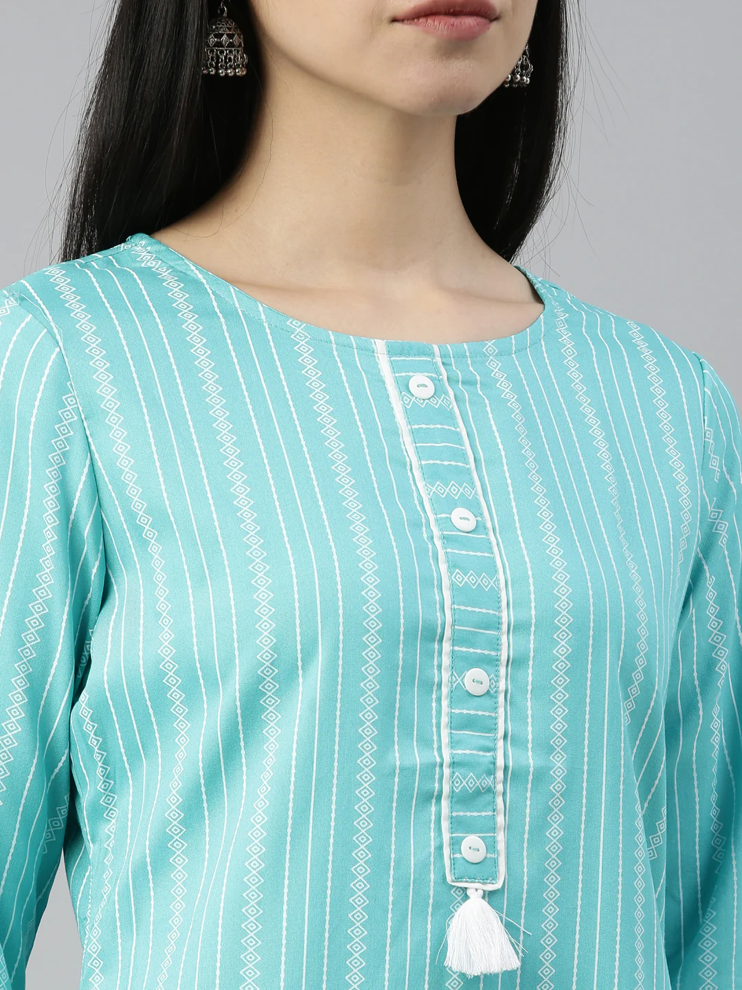Neerus Sea Green Color Rayon Fabric Kurta - Image 6
