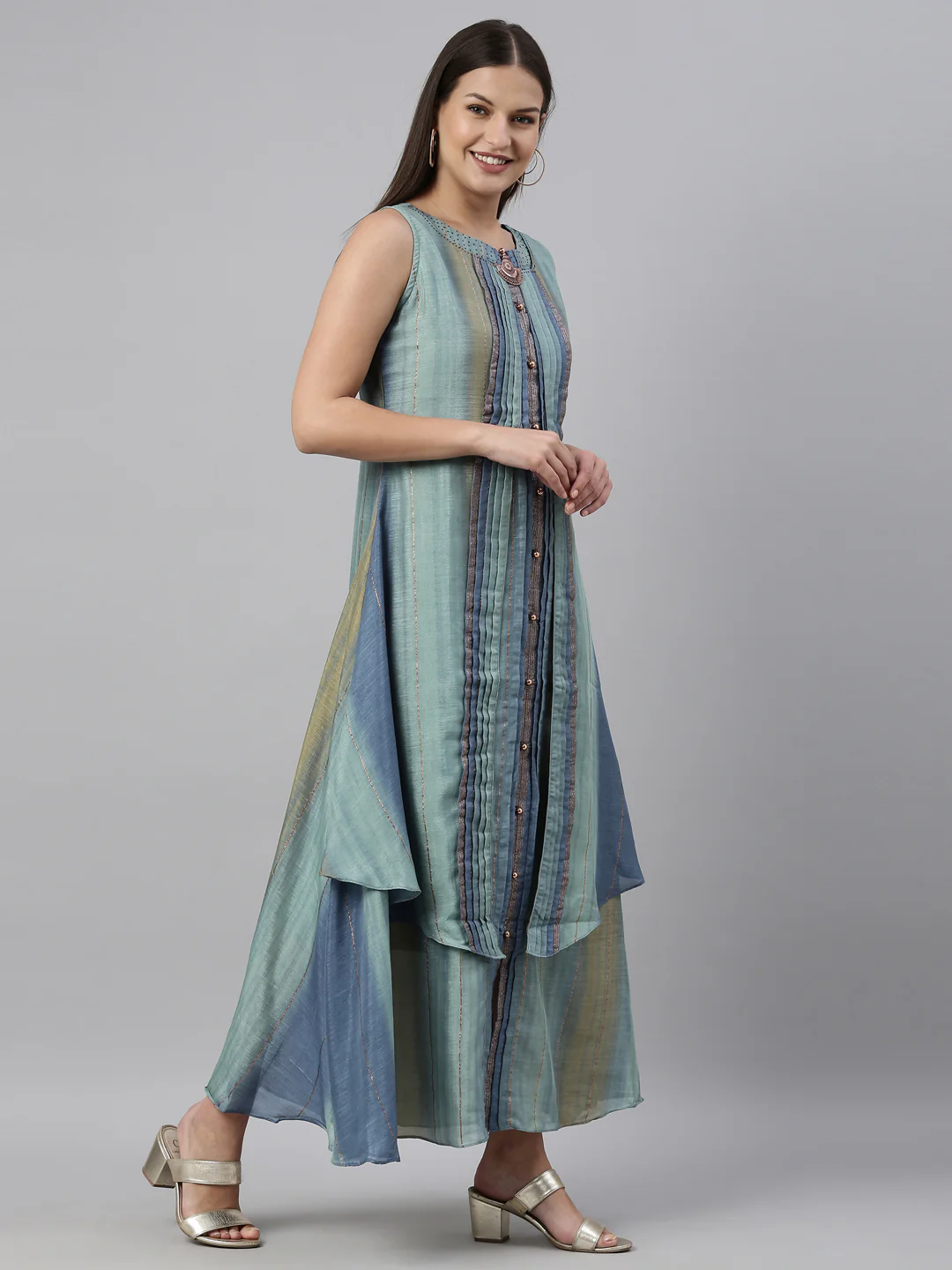 Neerus Sea Green Color Silk Fabric Kurta - Image 4