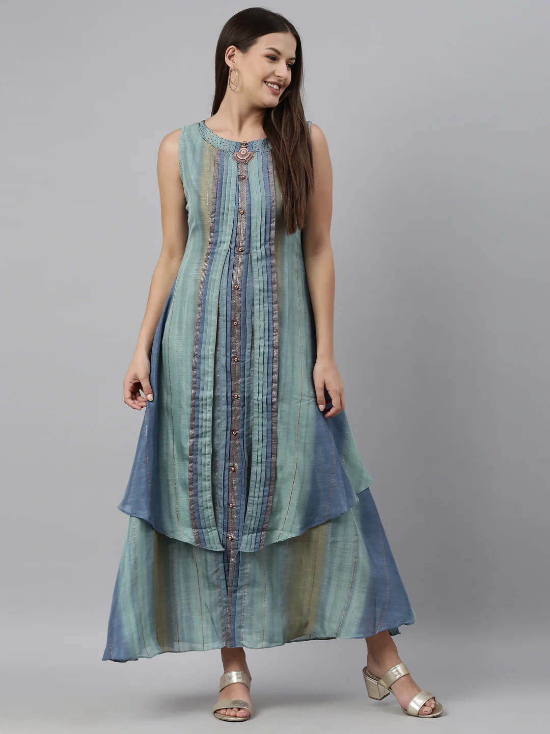 Neerus Sea Green Color Silk Fabric Kurta - Image 6