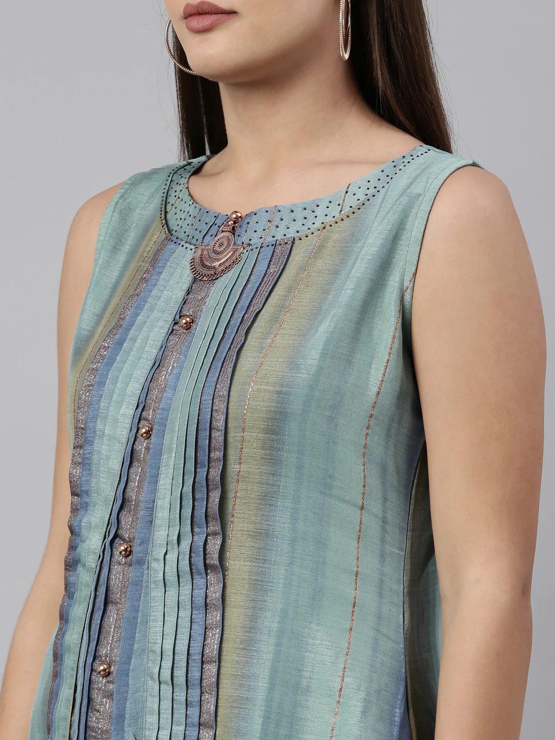 Neerus Sea Green Color Silk Fabric Kurta - Image 8