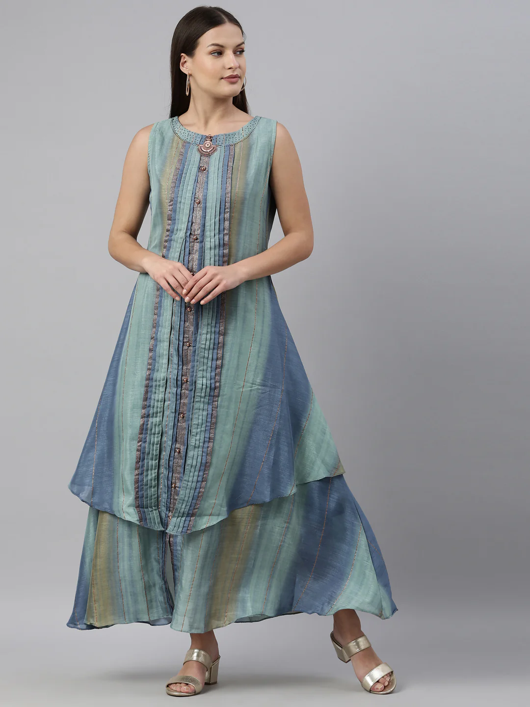 Neerus Sea Green Color Silk Fabric Kurta - Image 9