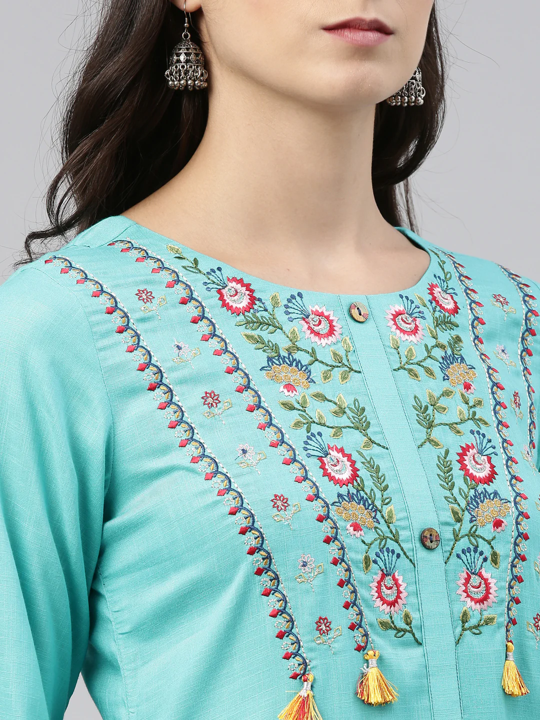 Neerus Sea Green Color Slub Rayon Fabric Tunic - Image 6
