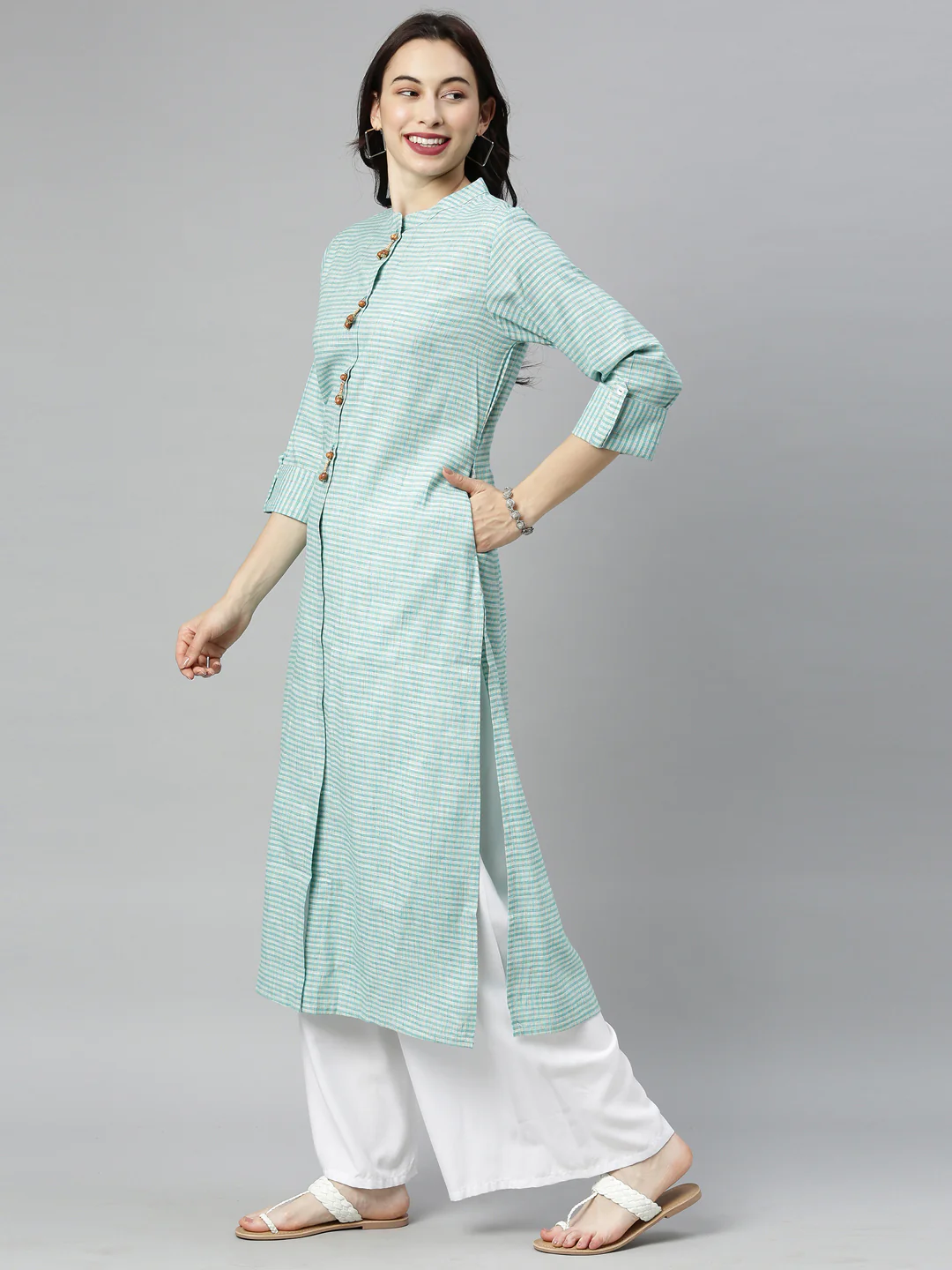 Neerus Sea Green Colour Cotton Fabric Tunic "48" - Image 6