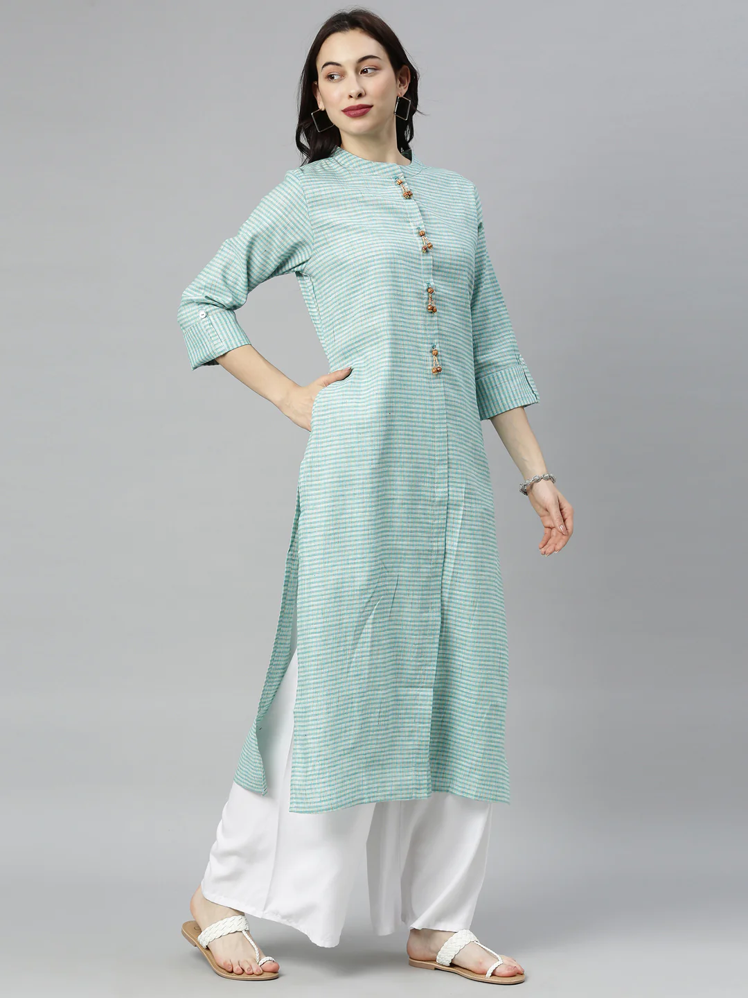 Neerus Sea Green Colour Cotton Fabric Tunic "48" - Image 7