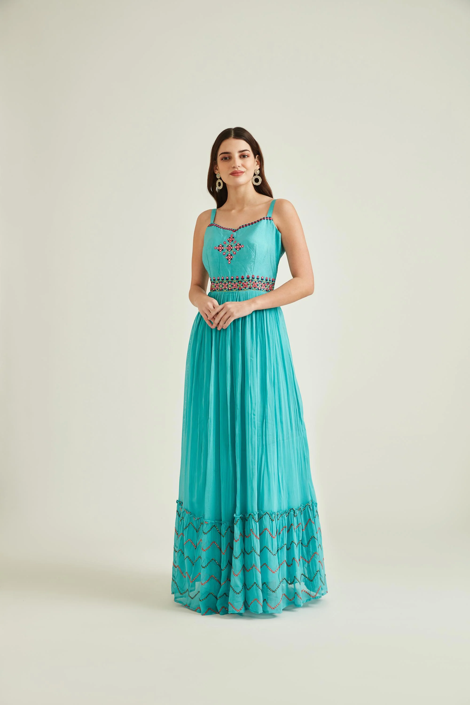 Neerus Sea Green Colour Georgette Fabric Gown - Image 10