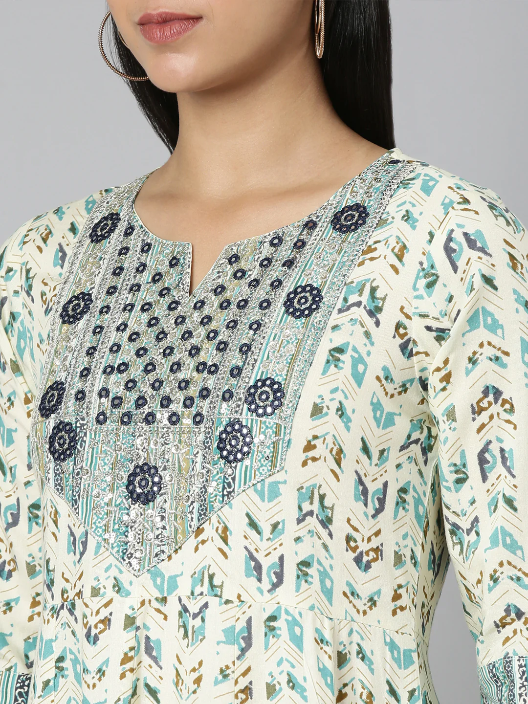 Neerus Sea Green Flared Casual Floral Anarkali Kurta - Image 5