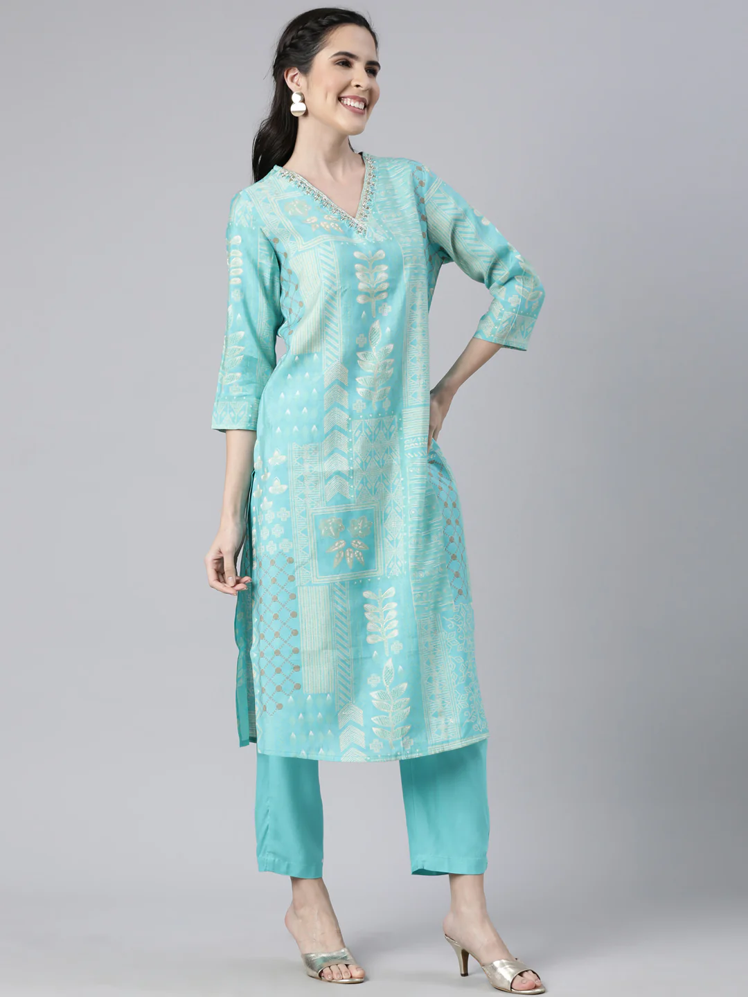 Neerus Sea Green Panelled Straight Bandhani Readymade suits - Image 2