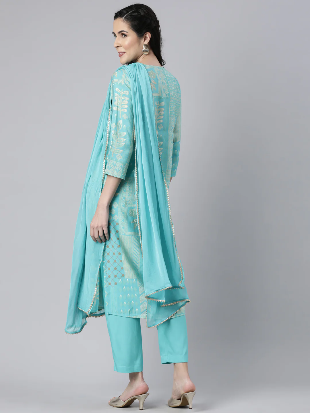 Neerus Sea Green Panelled Straight Bandhani Readymade suits - Image 3
