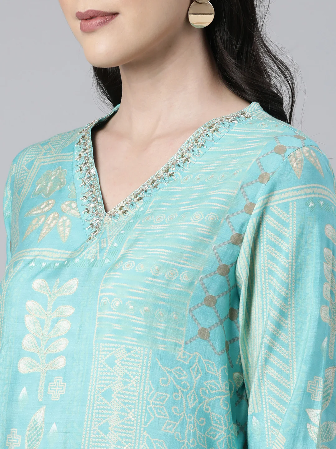 Neerus Sea Green Panelled Straight Bandhani Readymade suits - Image 4