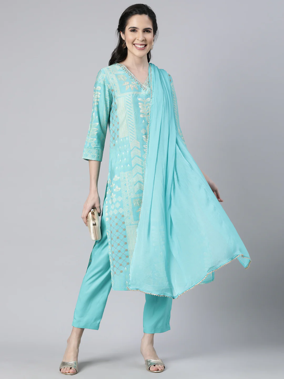 Neerus Sea Green Panelled Straight Bandhani Readymade suits - Image 5