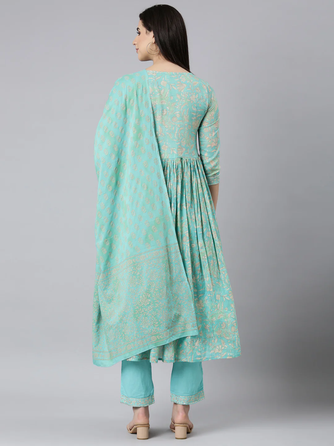 Neerus Sea Green Pleated Straight Floral Readymade suits - Image 3