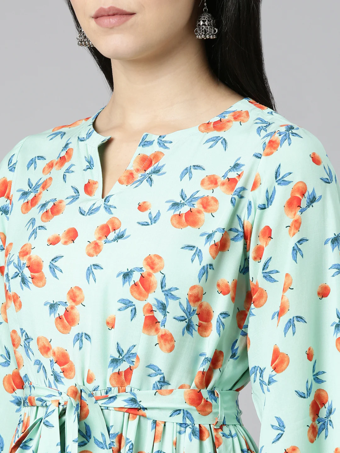 Neerus Sea Green Pleated Straight Printed Kurta - Image 4