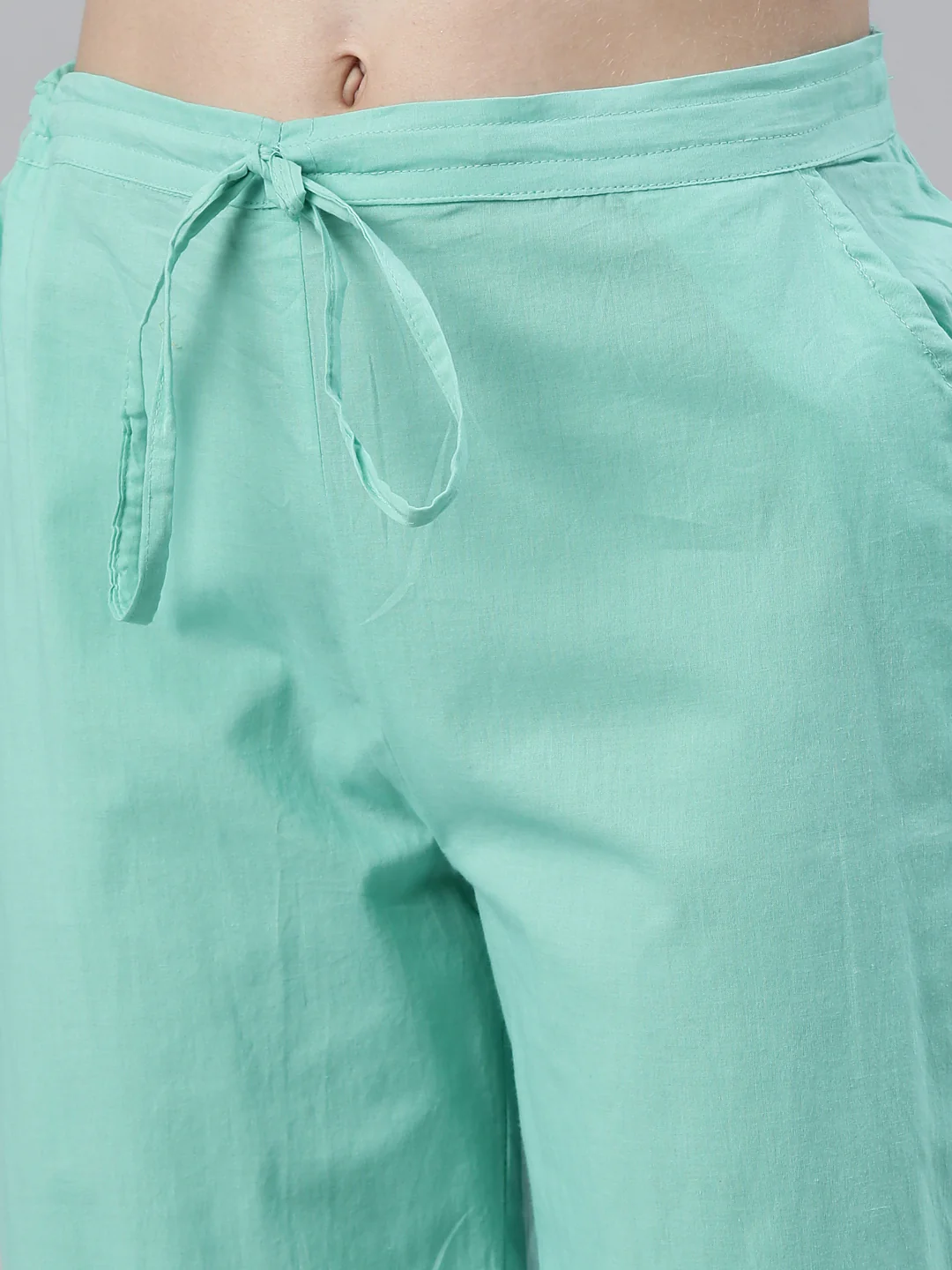 Neerus Sea Green Regular Knee Length Solid Kurta Solid Trousers With Dupatta - Image 6