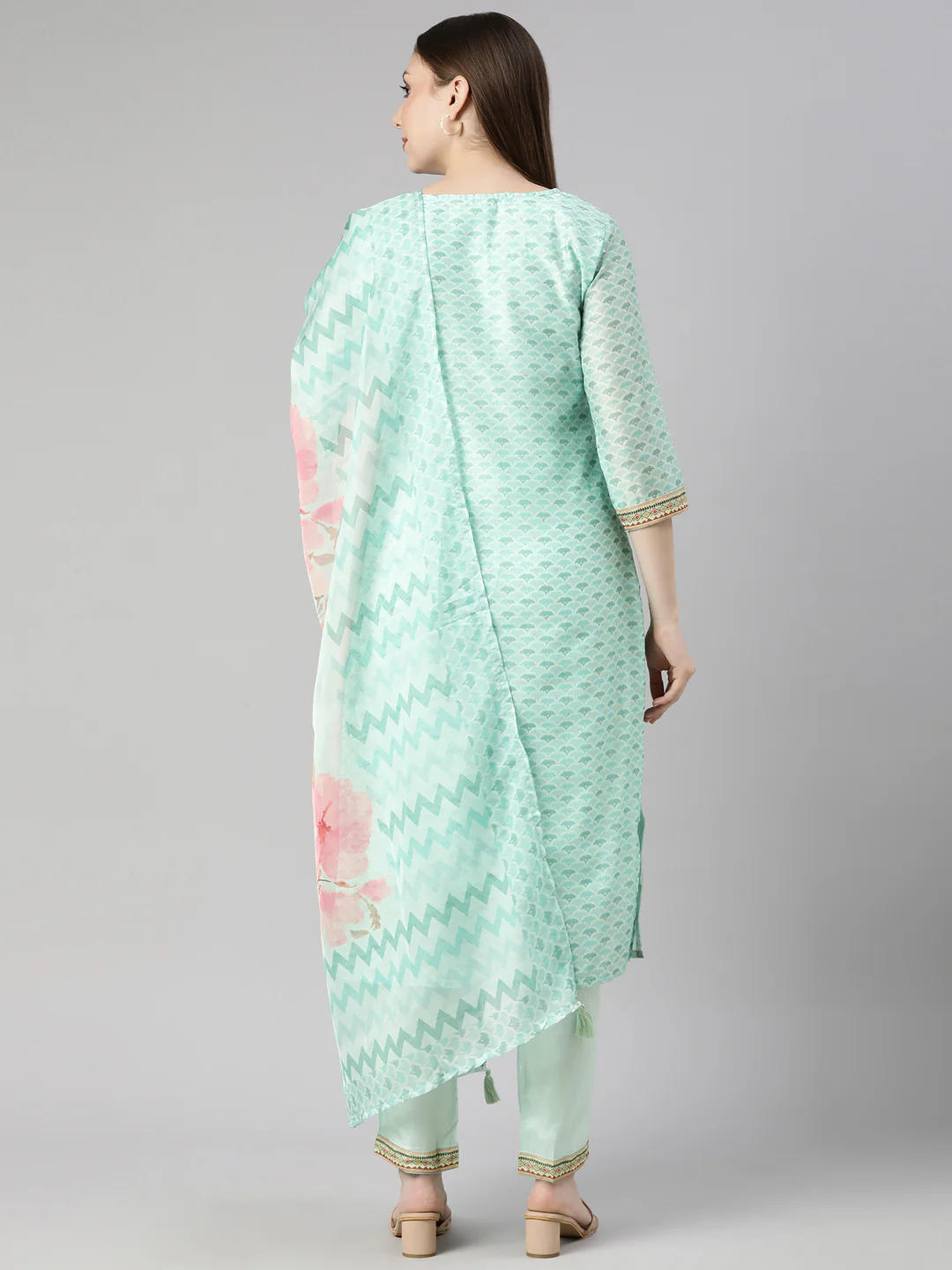 Neerus Sea Green Regular Straight Floral Readymade suits - Image 3
