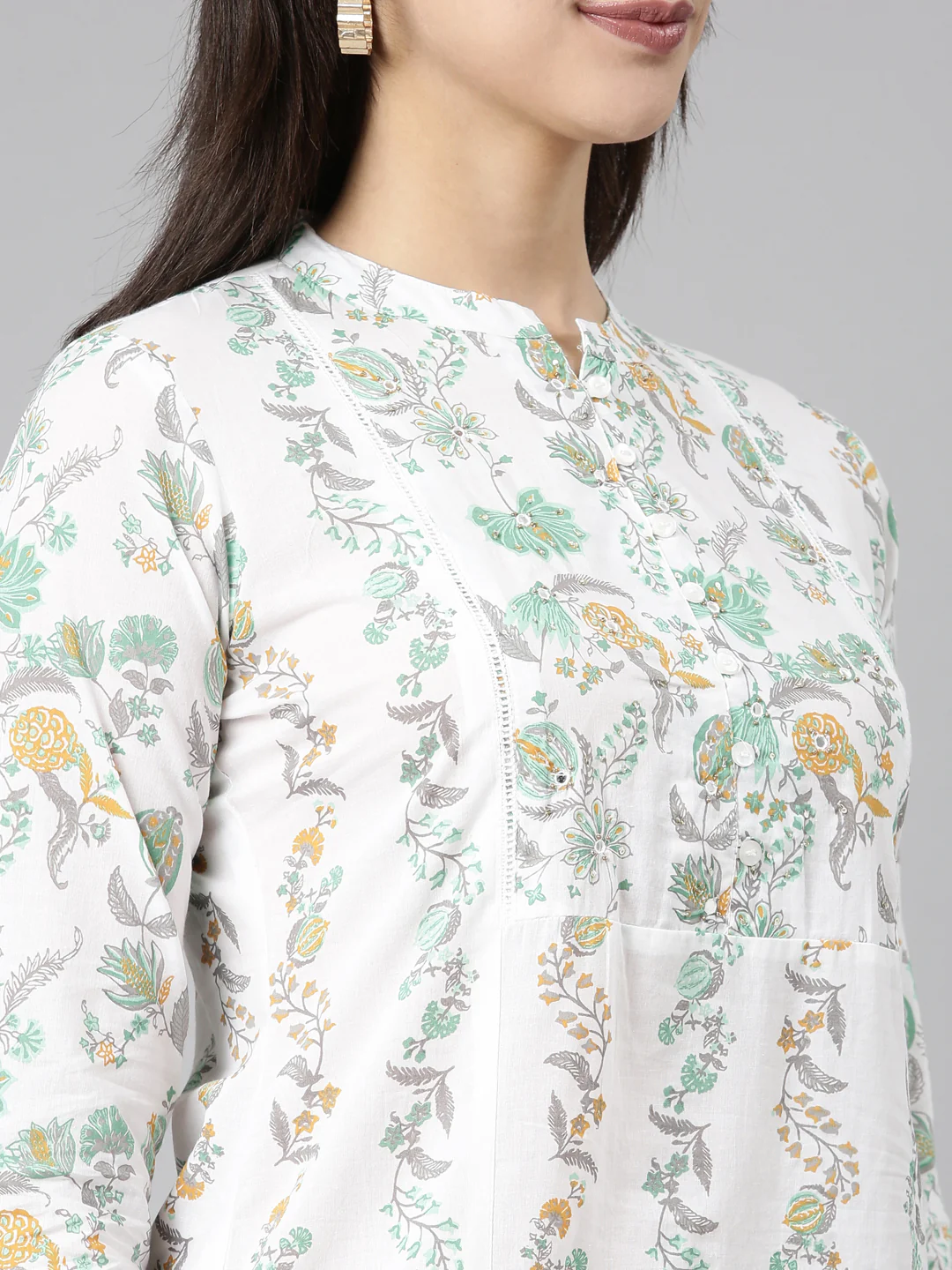 Neerus Sea Green Regular Straight Floral Kurta - Image 5