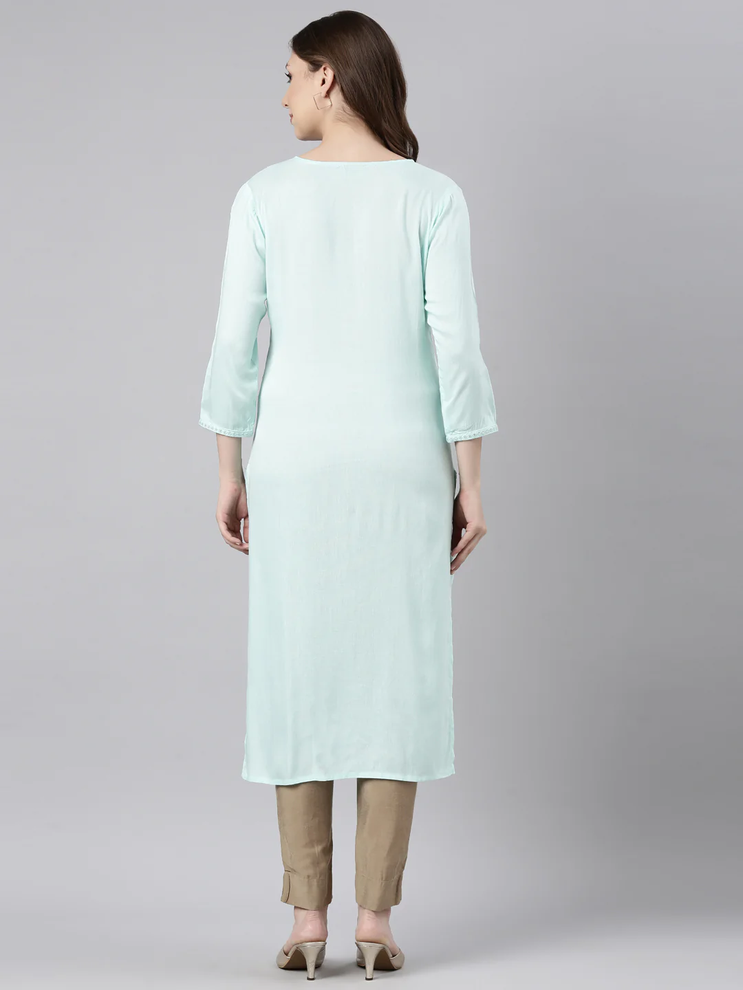 Neerus Sea Green Regular Straight Floral Kurta - Image 3