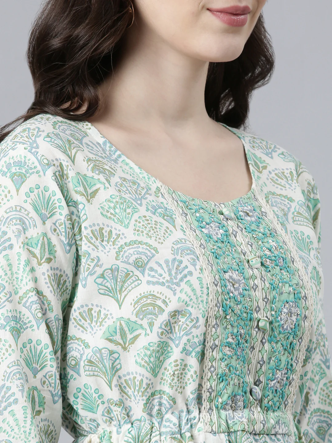 Neerus Sea Green Regular Straight Printed Kurta And Palazzos With Dupatta - Image 4