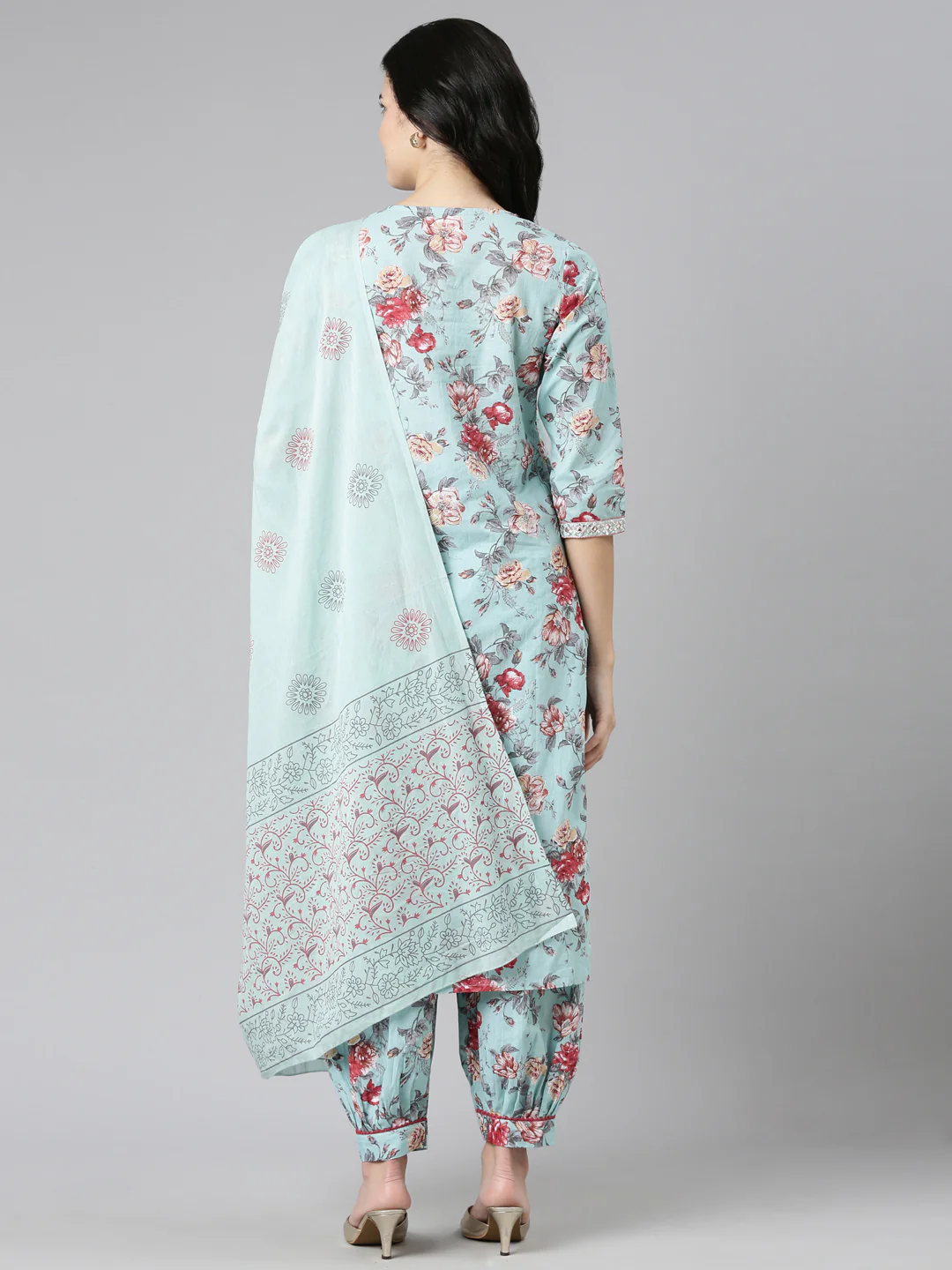 Neerus Sea Green Regular Straight Printed Kurta And Salwar With Dupatta - Image 3