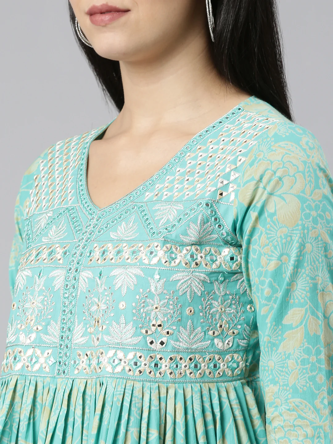 Neerus Sea Green Regular Straight Printed Kurta And Sharara With Dupatta - Image 4