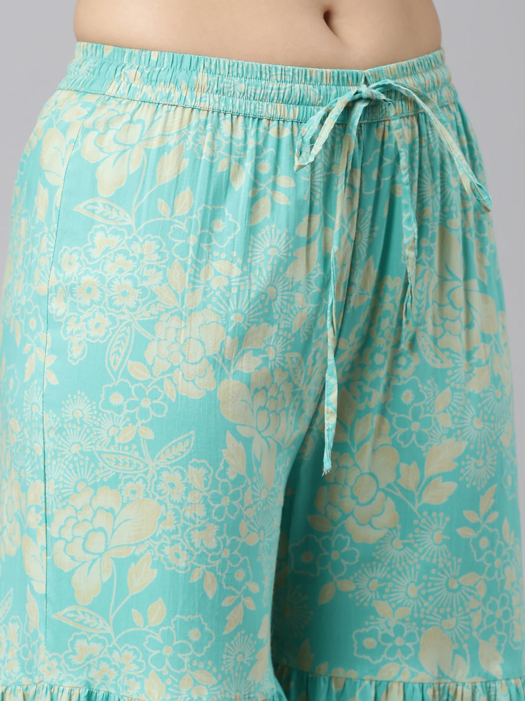 Neerus Sea Green Regular Straight Printed Kurta And Sharara With Dupatta - Image 6