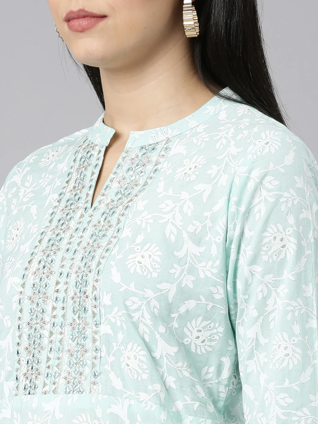 Neerus Sea Green Regular Straight Printed Kurta - Image 4