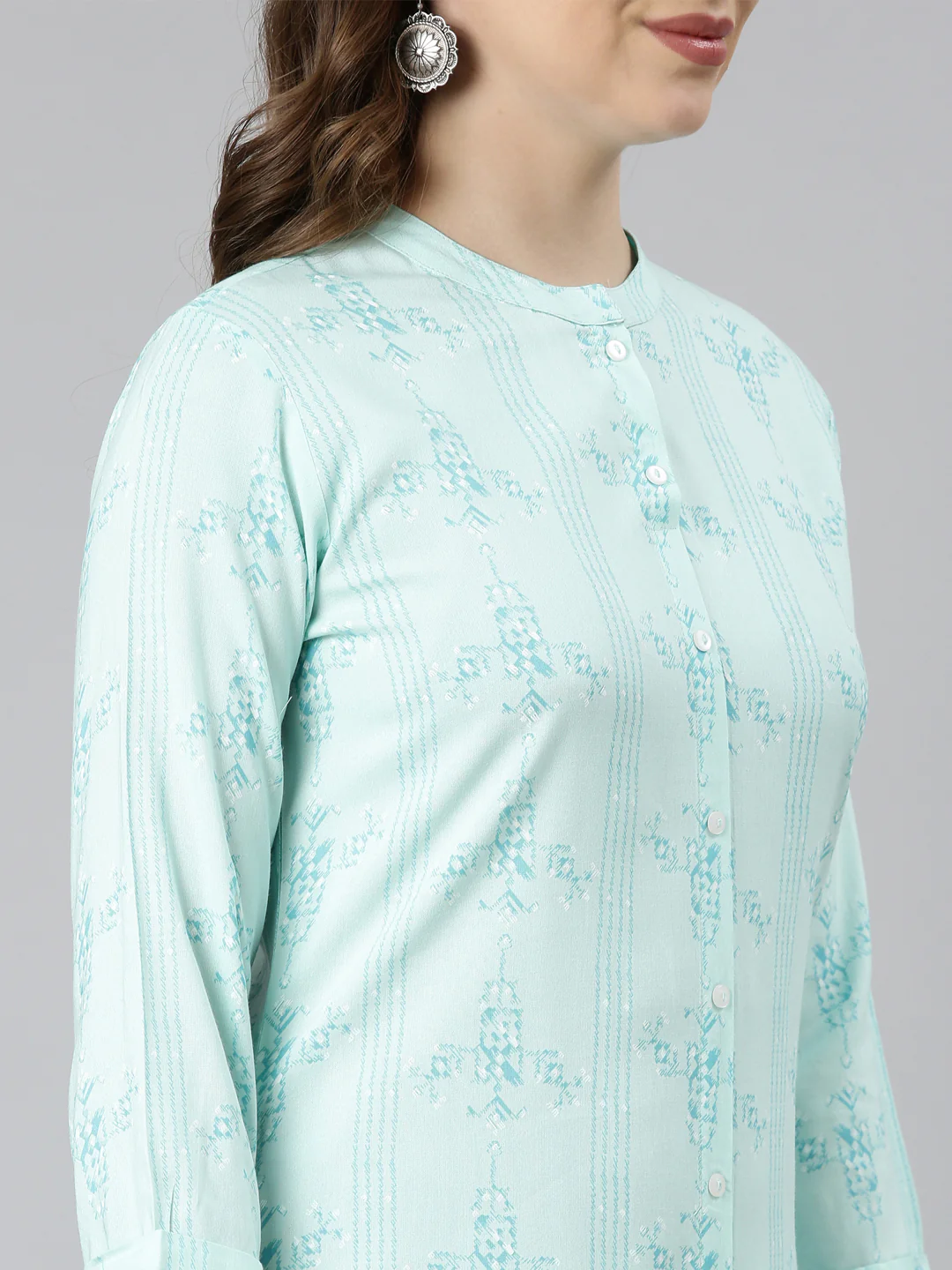 Neerus Sea Green Regular Straight Woven Design Kurta - Image 5