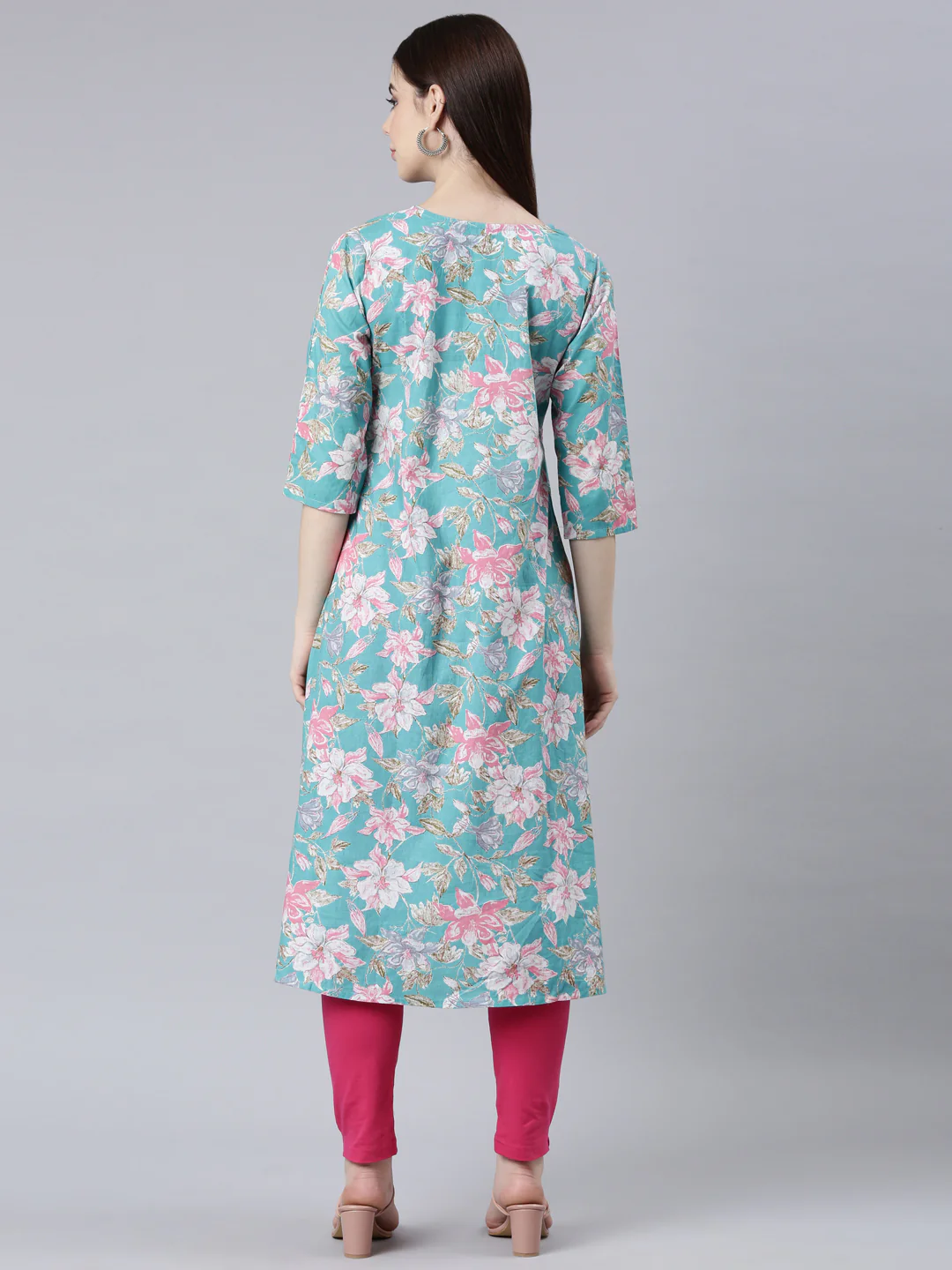 Neerus Sea Green Straight Casual Floral Straight Kurta - Image 4
