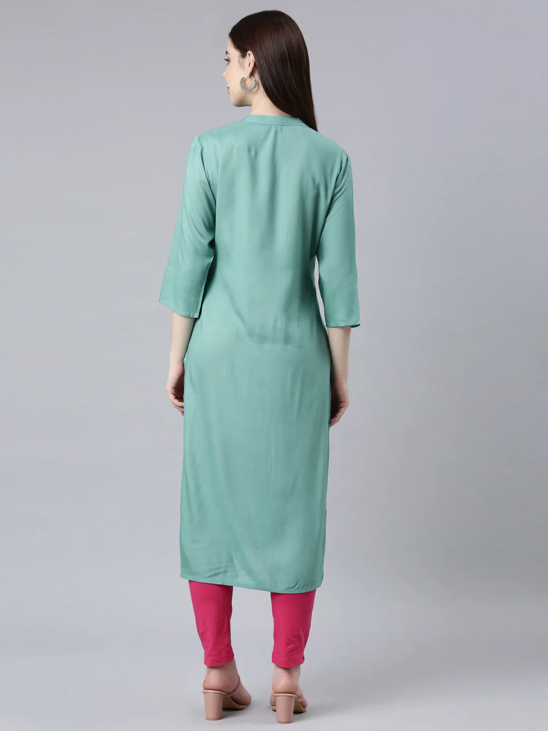 Neerus Sea Green Straight Casual Floral Straight Kurta - Image 4
