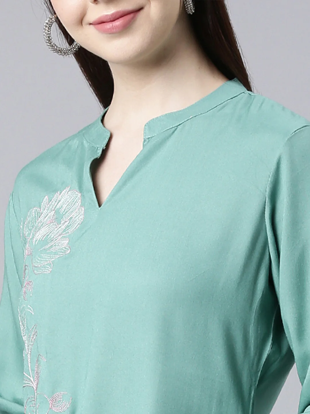 Neerus Sea Green Straight Casual Floral Straight Kurta - Image 5
