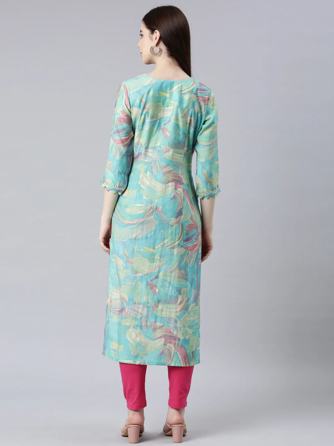 Neerus Sea Green Straight Casual Solid Straight Kurta - Image 3