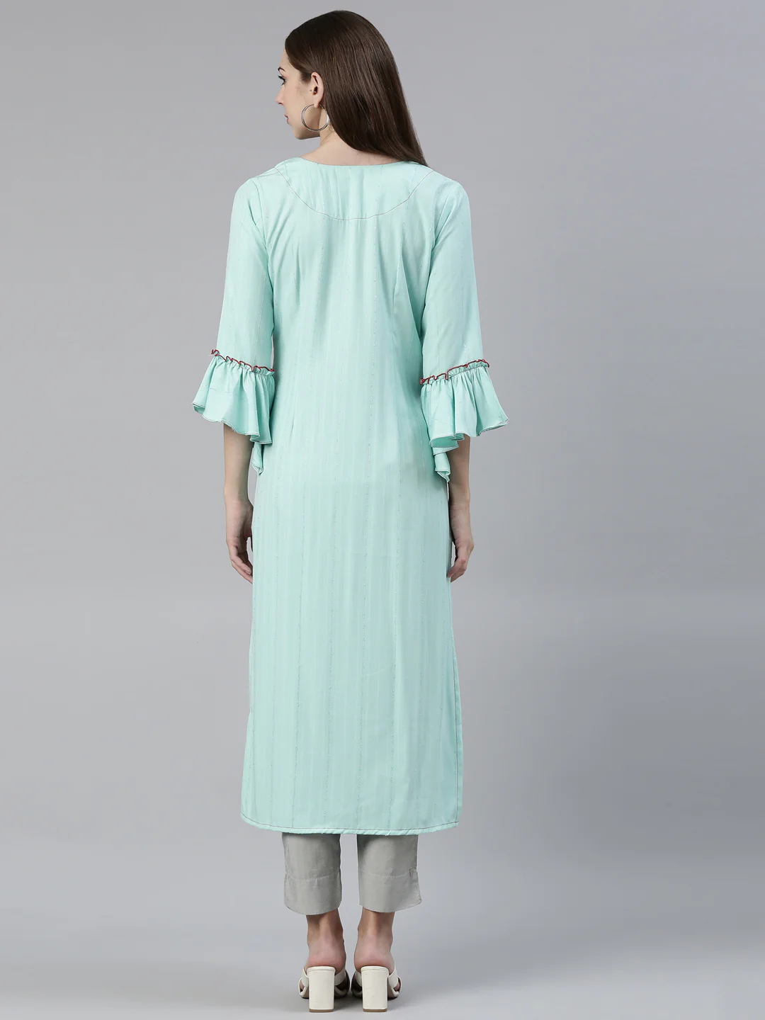 Neerus Sea Green Straight Regular Viscose Rayon Kurta - Image 3