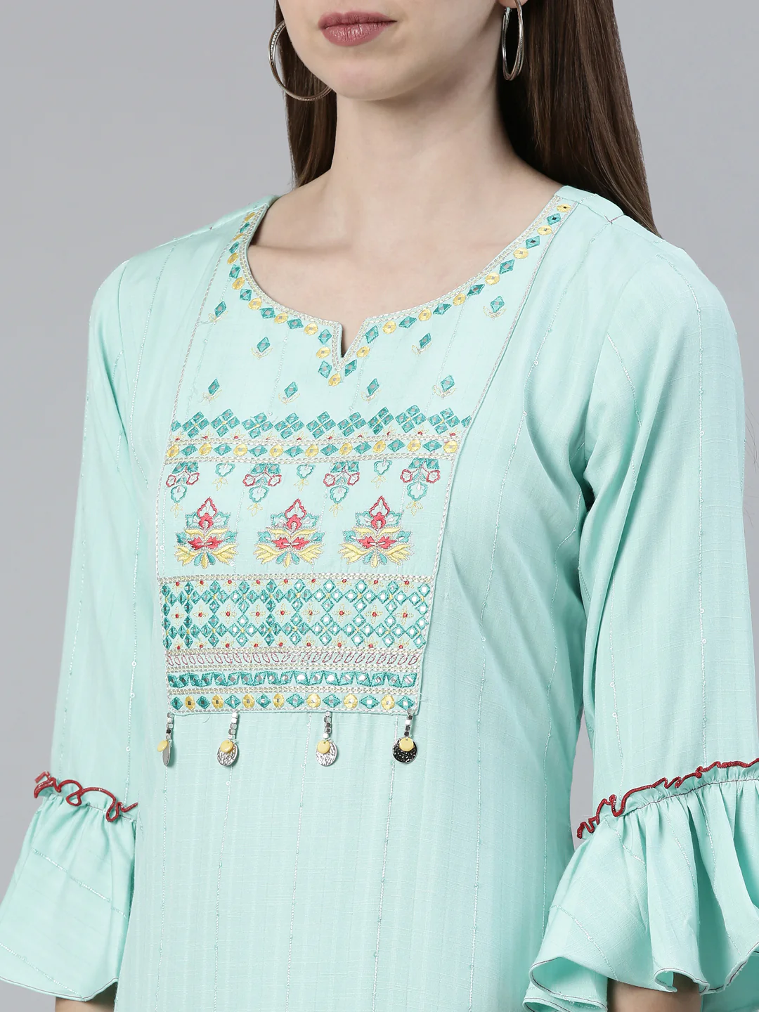 Neerus Sea Green Straight Regular Viscose Rayon Kurta - Image 4