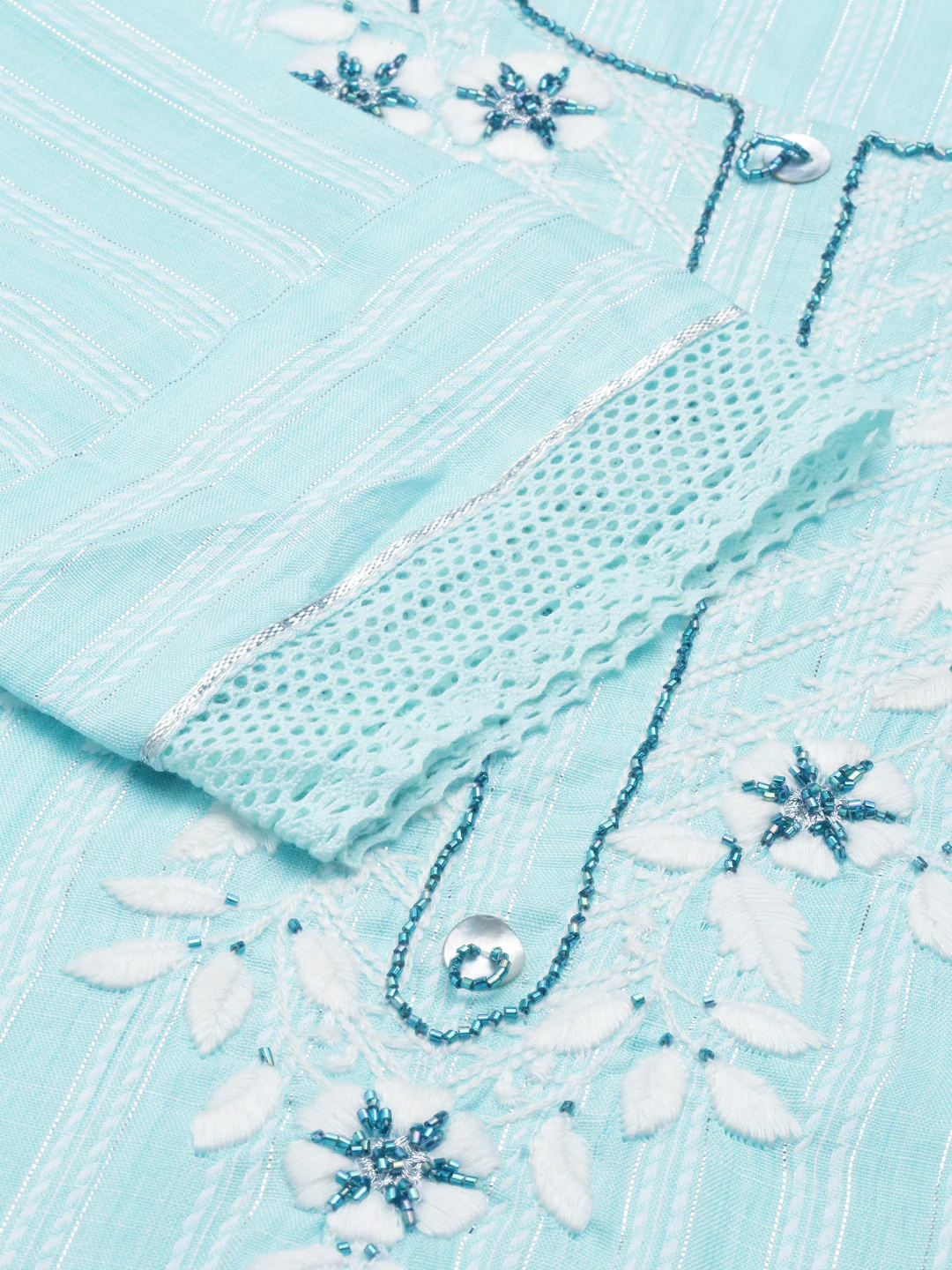 Neerus Sea Green Straight Solid Cotton Kurta - Image 5