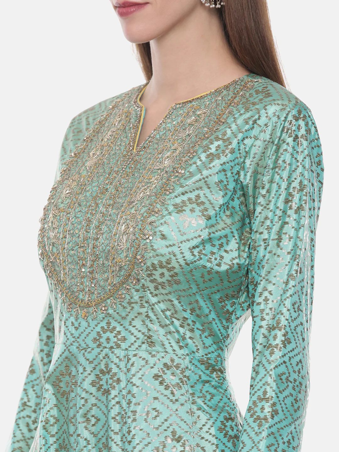 Neerus Sea Green Zari Anarkali Readymade suits - Image 2