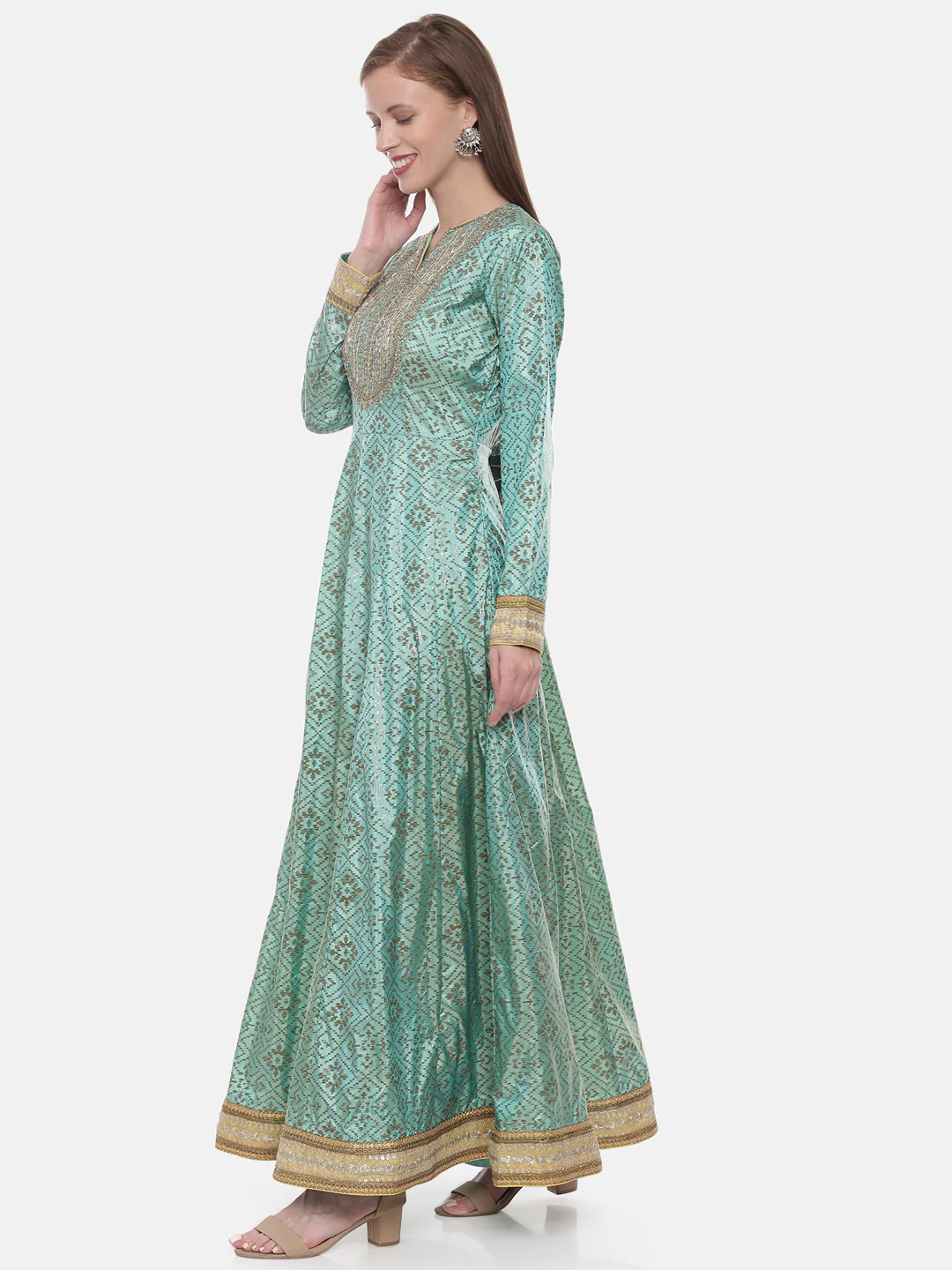 Neerus Sea Green Zari Anarkali Readymade suits - Image 3