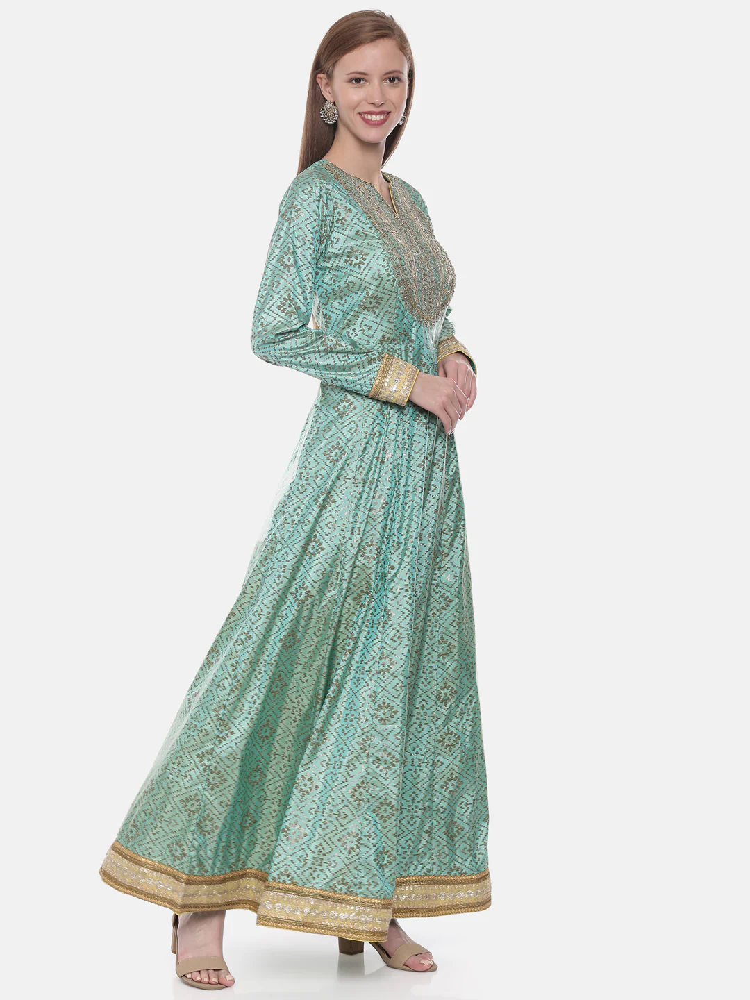 Neerus Sea Green Zari Anarkali Readymade suits - Image 4