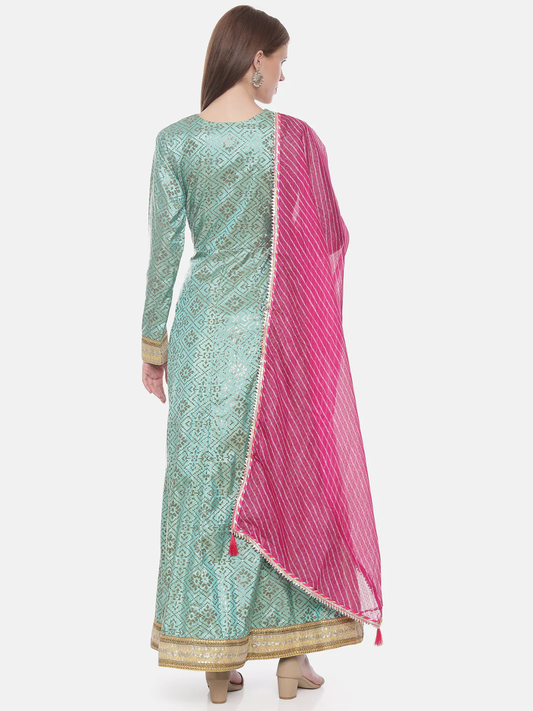 Neerus Sea Green Zari Anarkali Readymade suits - Image 5