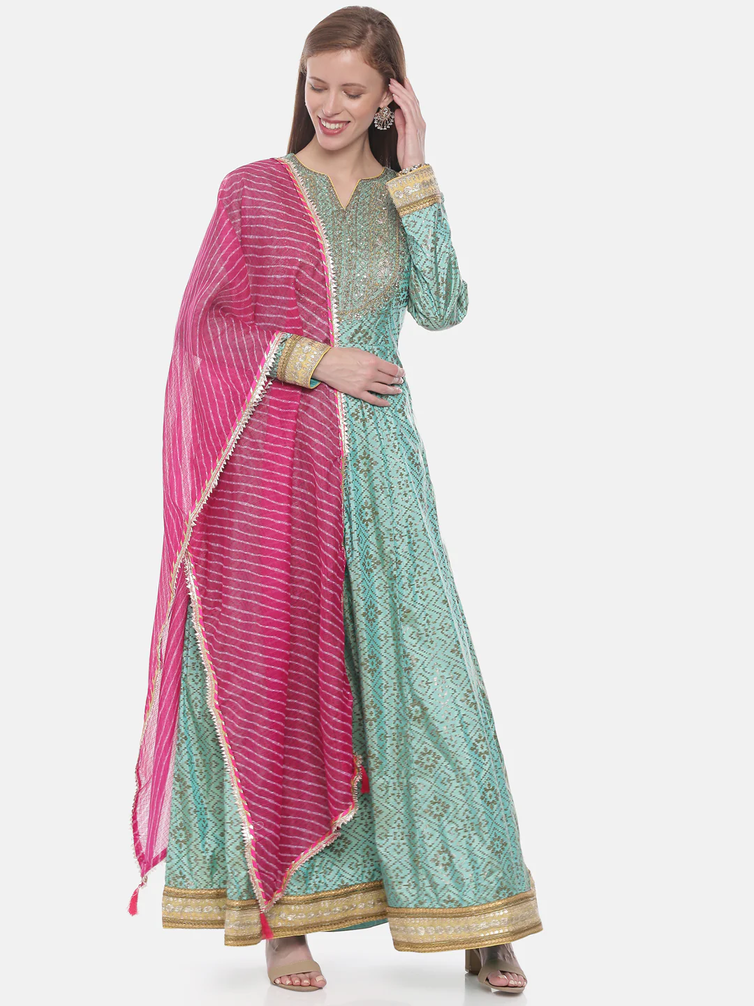 Neerus Sea Green Zari Anarkali Readymade suits - Image 6