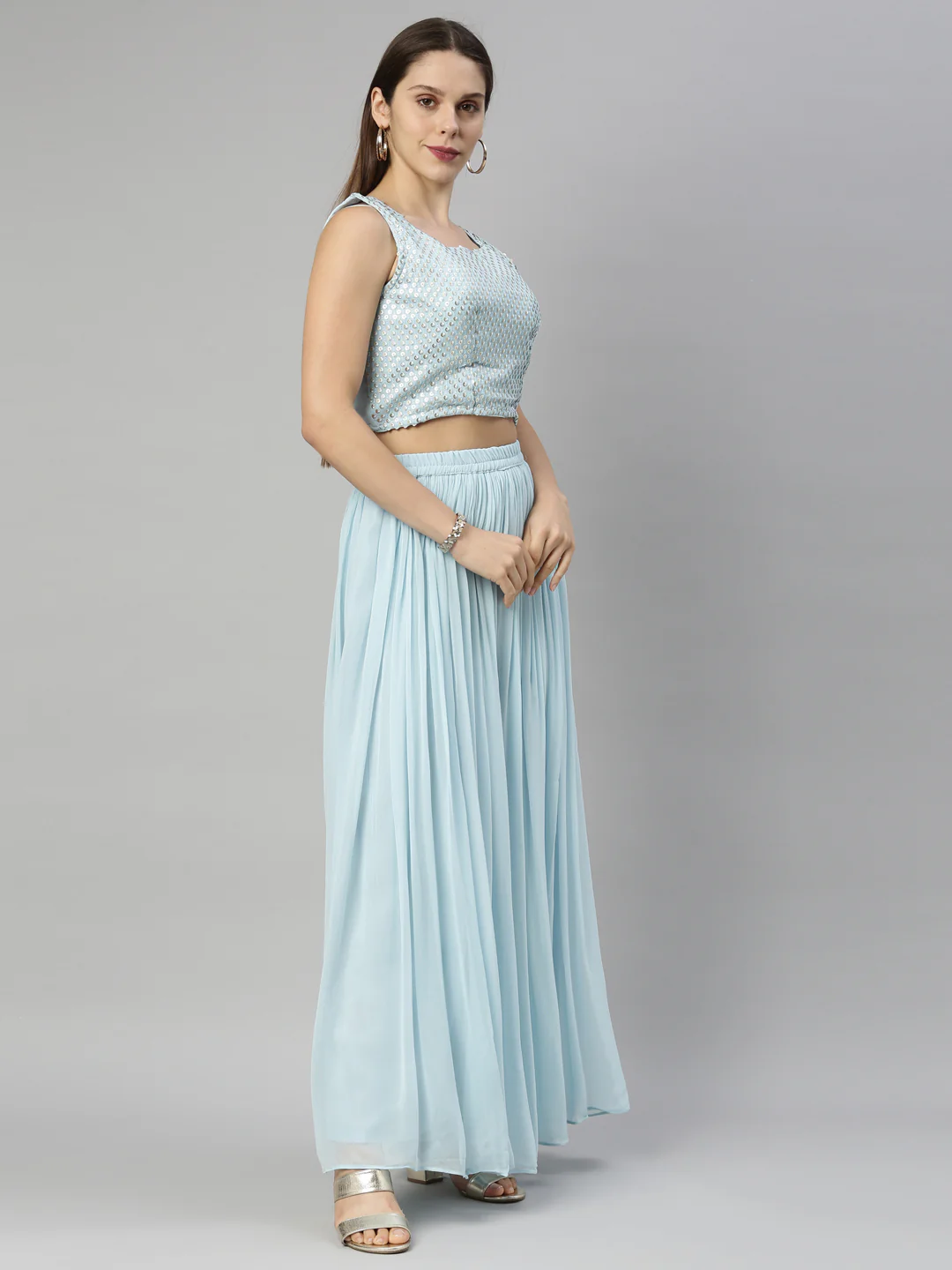 Neerus Sky Blue Color Georgette Fabric Suit-Fusion - Image 3