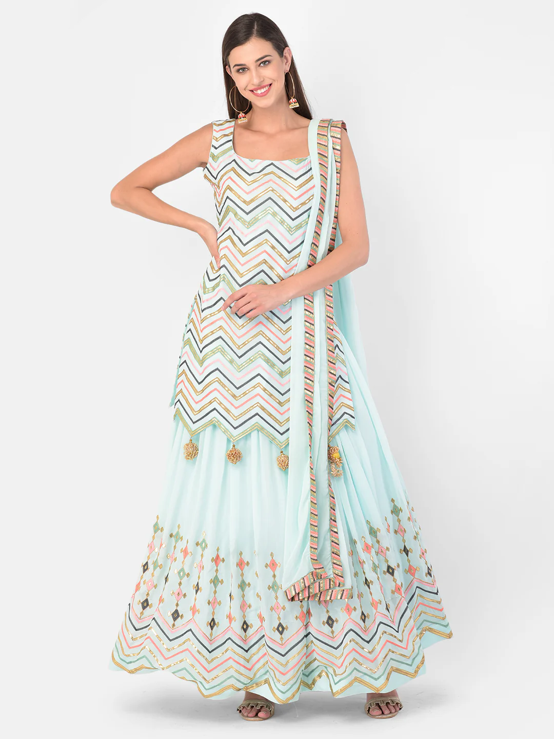Neerus Sky Blue Color Georgette Fabric Suit-Skirts - Image 8