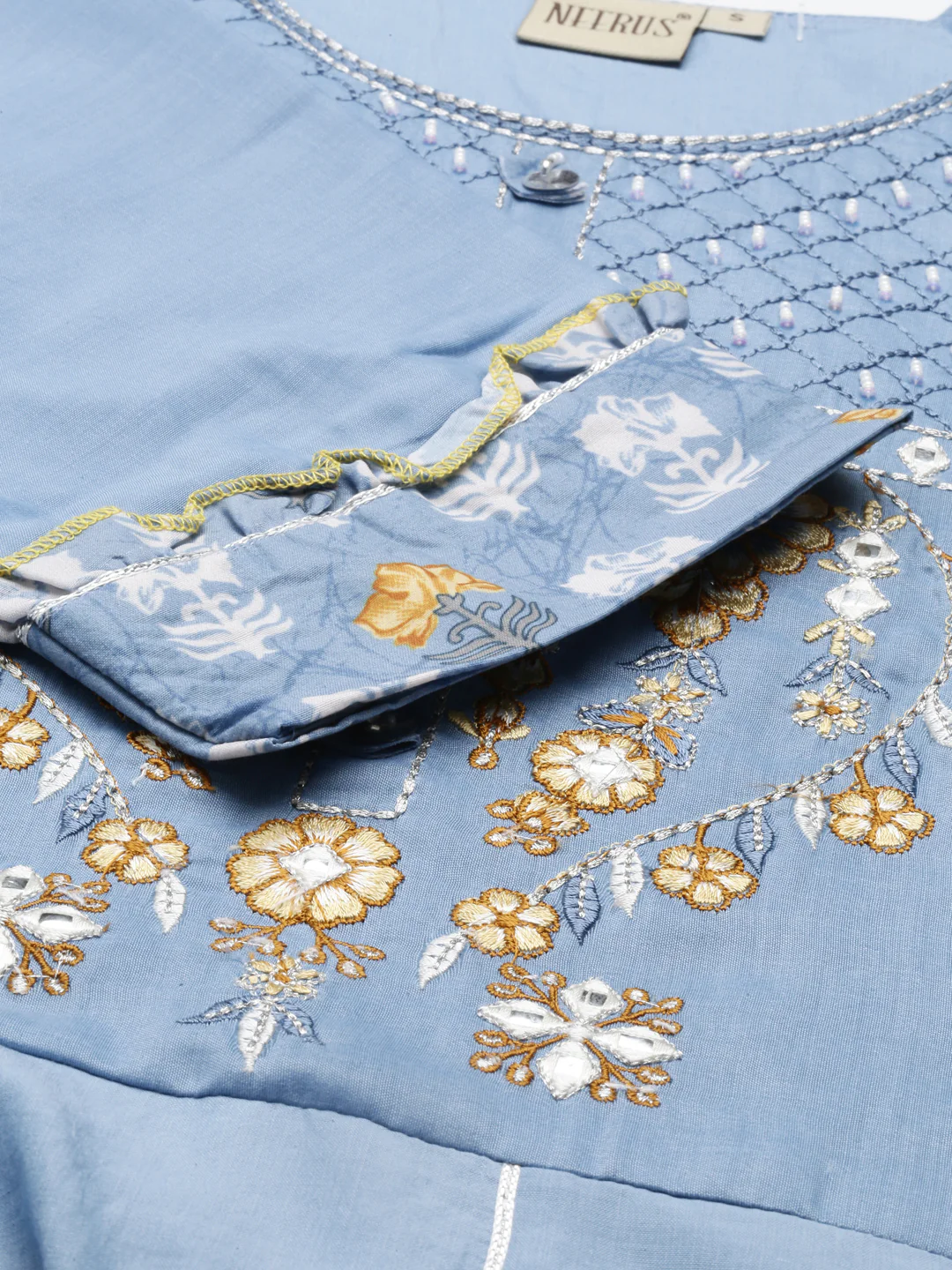 Neerus Sky Blue Color Muslin Fabric Kurta - Image 6