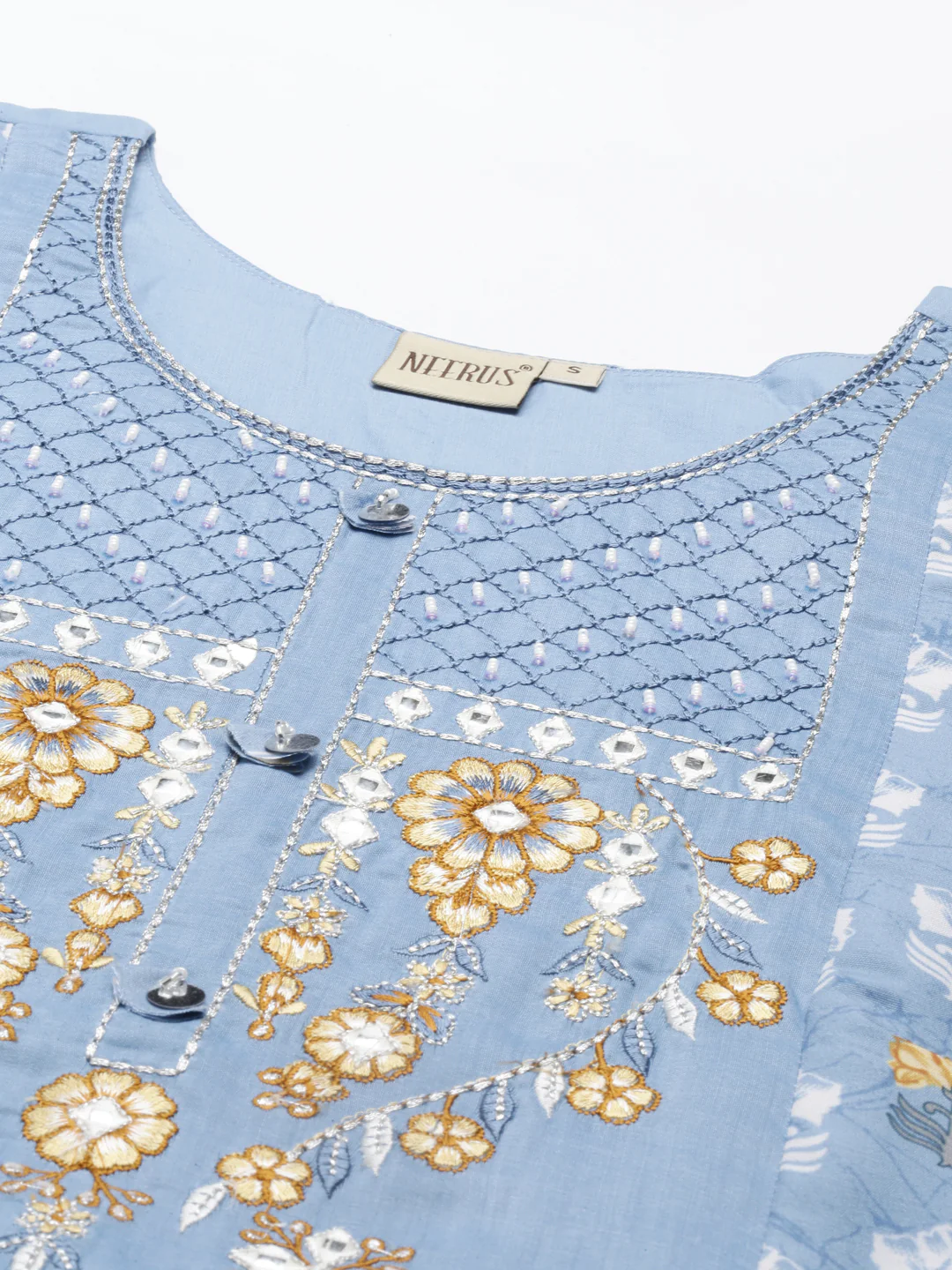 Neerus Sky Blue Color Muslin Fabric Kurta - Image 8