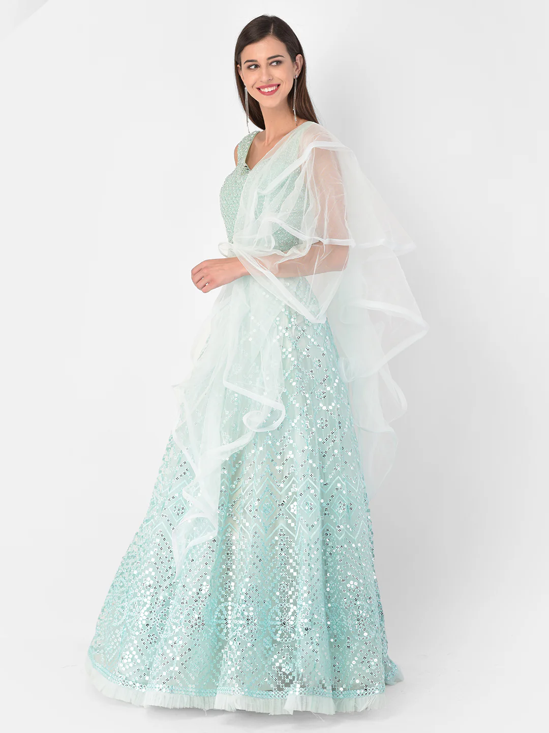 Neerus Sky Blue Color Nett Fabric Ghagra Set