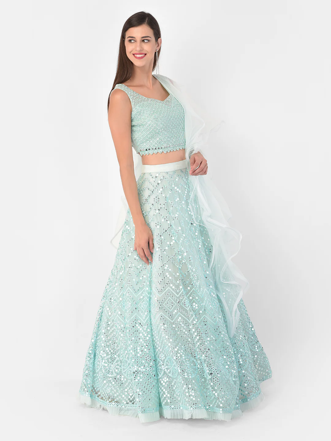 Neerus Sky Blue Color Nett Fabric Ghagra Set - Image 2